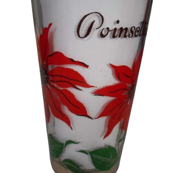 MCM Peanut Butter Juice Glass Tumbler Red / Black Poinsettia Estate find 5" #2 - Picture 3 of 8
